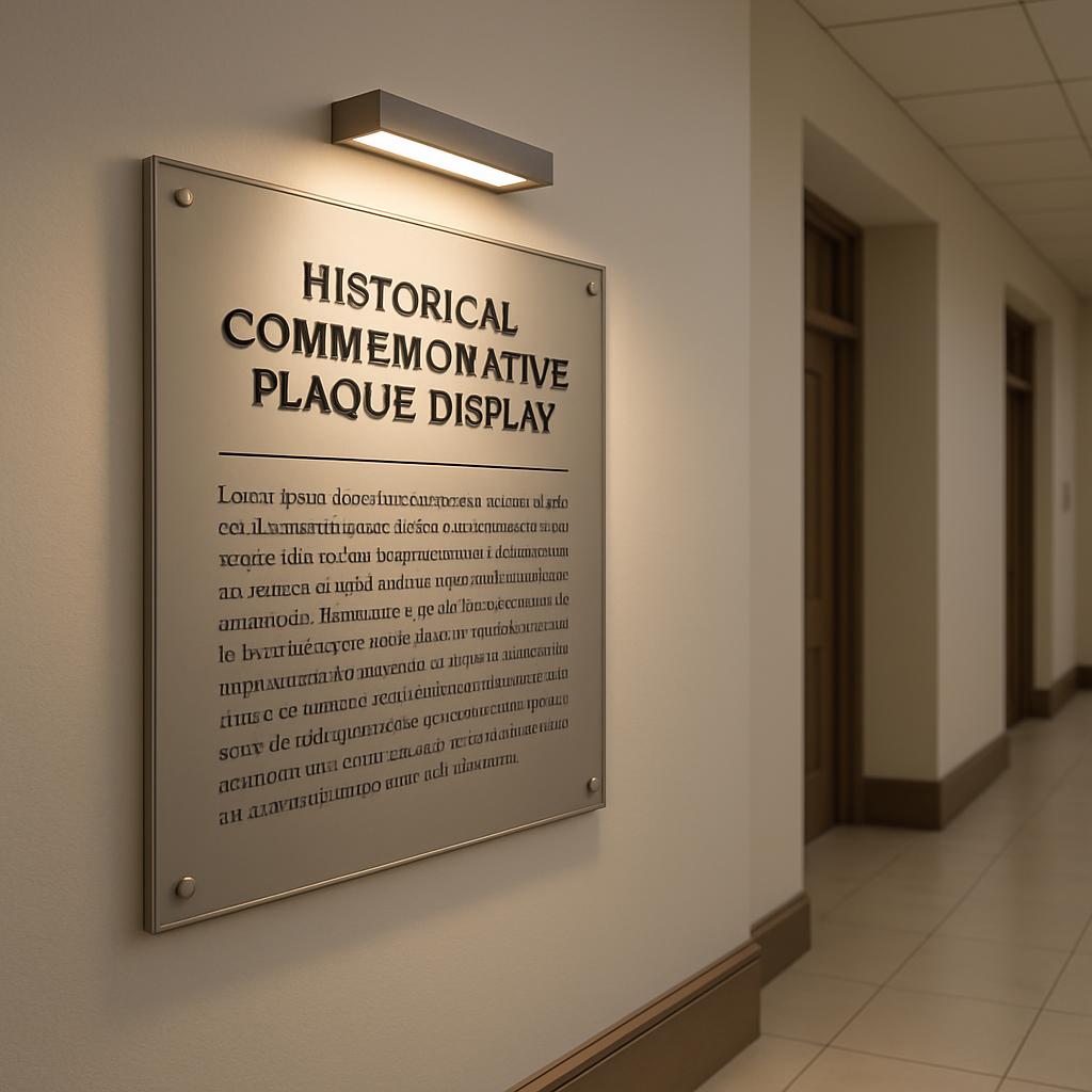 A large sign is secured to the wall that reads, "Historical Commemorative Plaque Display."